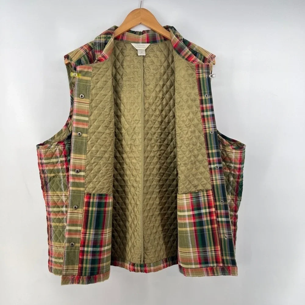 CJ Banks Plaid Quilted Vest Womens 3X Gorpcore Cabin Autumn Snap Front Country